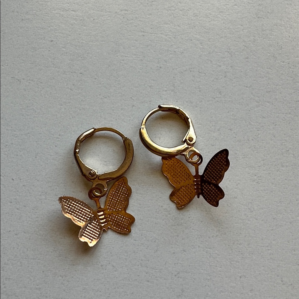 Gold Butterfly Hoop Earrings
